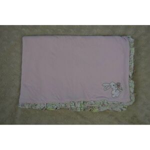 Lullaby Club Bunny Rabbit Baby Blanket Pink White Floral Flower Ruffled Edge